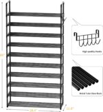 Shoe Rack, 10 Tier Shoe Storage Organizer with Hooks,Fit 40-45 Pairs Shoes,Metal Tall Shoe Shelf for Closet,Entryway, Hallway,Garage,Bedroom,Cloakroom - Image 4
