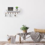 Key Holder for Wall, Decorative Key and Mail Organizer with 6 Sturdy Metal Hooks and Floating Shelf, 14 Inches Wood Wall Mounted Key Rack for Entryway, White and Gold - Image 3