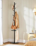 Coat Rack Freestanding, Coat Rack with Umbrella Holder, Coat Hanger Stand with 8 Hooks, Coat Tree with Marble Base, 3 Adjustable Size, for Entryway, Living Room, Bedroom Marble Black TYM09BD - Image 4