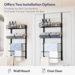 SWTYMIKI Over The Door Towel Racks for Bathroom - 5-Tier Wall Mounted Bathroom Towel Storage Organizer Holder with Metal Shelf, Black - Image 3