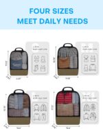 4 PCS Set Compression Packing Cubes for Travel, Lightweight Packaging Organizer Bags for Carry On Space Saving, Travel Essentials Cubes for Suitcase Backpack, Brown - Image 3