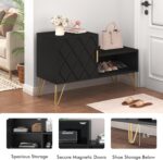 yoyomax Storage Bench with 2 Compartments & Adjustable Shelf, Holds up to 350lb Shoe Rack for Entryway/Hallway(30in, Black) - Image 5