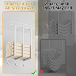 Ovicar Towel Racks for Bathroom - Wall Mounted Towel Rack with Metal Shelf & 3 Hooks, 3 Bars Wall Towel Holder for Small Bathroom, Bath Towel Storage for Rolled Towels Organizer (White) - Image 4