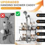 Aeocidy Adjustable Height Shower Caddy Hanging for Handheld Shower Heads, Shower Racks with Soap Holder 8 Hooks, No-Drilling, Anti-Swing, Bathroom Storage Shower Organizer - Image 4