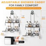 Aeocidy Adjustable Height Shower Caddy Hanging for Handheld Shower Heads, Shower Racks with Soap Holder 8 Hooks, No-Drilling, Anti-Swing, Bathroom Storage Shower Organizer - Image 5