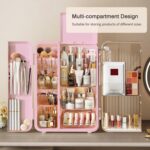 UAK Makeup Organizer with Drawers for Vanity, Cosmetic Display Case with Brush Holders, Storage for Skincare Countertop Bathroom (Pink) - Image 4