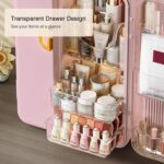 UAK Makeup Organizer with Drawers for Vanity, Cosmetic Display Case with Brush Holders, Storage for Skincare Countertop Bathroom (Pink) - Image 5