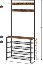 HOOBRO Hall Tree, Coat Rack with Shoe Rack, Hall Tree with Bench, 5 Tier Shoe Storage Organizer with 9 Hooks for Entryway, Closet, Sturdy, Industrial, Rustic Brown and Black BF80MT01G2 - Image 5