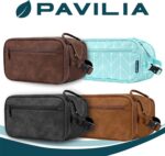 PAVILIA Toiletry Bag for Men Women, Mens Travel Bag Toiletries Organizer Case for Grooming, Travel Essentials Shaving Dopp Kit, PU Leather Water Resistant Cosmetic Pouch, Dark Brown - Image 4