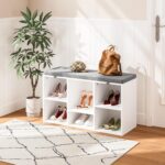 TJYGO Shoe Bench, Storage Bench with Padded Seat, 6 Cubbies Storage Entryway Bench, for Living Room, Bedroom, Hallway,White - Image 3