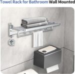 LANMEL 24 Inch Towel Racks for Bathroom Wall Mounted, Foldable Towel Rack with Shelf, Towel Storage Organizer with Movable 5 Hooks for Bathroom Lavatory - Image 3