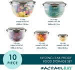 Rachael Ray Leak-Proof Nestable Container Food Storage Bin Set, 10-Piece, Clear with Gray Lids - Image 3