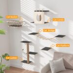 HHOFURN 5-in-1 Cat Wall Shelves Set with Hammock, Wall-Mounted Cat Furniture Includes Condo, Bridge, Ladder & Steps for Indoor Cats, Safe & Stable (Gray) - Image 4