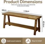 Delywh Solid Wood 43'' Farmhouse Entryway Bench with Shoe Storage, Rustic Wooden Bench for Bedroom End of Bed, Hallway, Front Door, Living Room, Dining Kitchen, Decorative Indoor Bench, Brown - Image 3