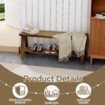 Delywh Solid Wood 43'' Farmhouse Entryway Bench with Shoe Storage, Rustic Wooden Bench for Bedroom End of Bed, Hallway, Front Door, Living Room, Dining Kitchen, Decorative Indoor Bench, Brown - Image 4