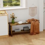 Delywh Solid Wood 43'' Farmhouse Entryway Bench with Shoe Storage, Rustic Wooden Bench for Bedroom End of Bed, Hallway, Front Door, Living Room, Dining Kitchen, Decorative Indoor Bench, Brown - Image 5
