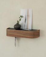 Kazai. Key Holder 'Toke' | Minimalist Key Hook Design from Berlin | Modern Key Holder Wall Mount with Wooden Shelf | Key Rack for Wall as Entryway Organizer | Walnut - Image 4