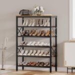 YATINEY 6-Tier Tall Shoe Rack Organizer, Wooden Shoe Storage for Closet Holds 24 Pairs, Sturdy Shoe Shelf with X-Shaped Metal Support, for Entryway, Bedroom, Rustic Brown and Black SS206BR - Image 3