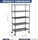 VANZBON 5-Tier Heavy Duty Wire Shelving Unit,35" Wx18 Dx71 H,Wire Shelf Racks with Wheels,Height Adjustable Storage Metal Shelves for Kitchen,Garage,Office,Living Room,Pantry,Black - Image 3