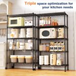 VANZBON 5-Tier Heavy Duty Wire Shelving Unit,35" Wx18 Dx71 H,Wire Shelf Racks with Wheels,Height Adjustable Storage Metal Shelves for Kitchen,Garage,Office,Living Room,Pantry,Black - Image 4