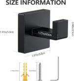 Kruodop 2 PCS Towel Hooks for Bathroom, Wall Mount Towel Holder, Black Matte Wall Robe Hook,Square Stainless Steel Door Hanger Towel Hook for Kitchen, Bedroom,Hotel,Pool,Coats - Image 3