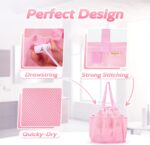 famichan Mesh Shower Caddy Portable with Drawstring, Dorm Room Essentials for College Students Girls, Large Shower Bag for Camping,Swimming,Gym,Travel,Bathroom - Pink - Image 3