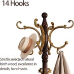 Yyzlscktt Coat Rack Freestanding, Wooden Coat Tree with Stable Round Base, Vintage Heavy Duty Coat Rack Stand with 14 Hooks, Coat Hanger Stand for Bedroom, Office, Entryway (Vintage) - Image 3