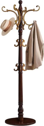 Yyzlscktt Coat Rack Freestanding, Wooden Coat Tree with Stable Round Base, Vintage Heavy Duty Coat Rack Stand with 14 Hooks, Coat Hanger Stand for Bedroom, Office, Entryway (Vintage) - Image 5