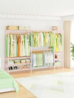 Ulif E11 Heavy-Duty Garment Rack, Metal Freestanding Clothes Rack and Closet Storage Organizer System with 8 Shelves and 4 Hanger Rods, (73.2-97.6)" W x 14.5" D x 71.2" H, Load 1034 LBS, Pink - Image 3