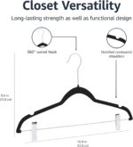 Amazon Basics Velvet, Non-Slip Skirt Clothes Hangers with Clips, Organize Pants and Skirts, Black/Silver, Pack of 24 - Image 4