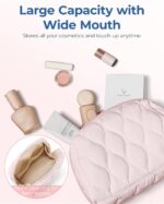 BAGSMART Makeup Bag, Travel Cosmetic Bag, Puffy Padded Make Up Bag for Women, Makeup Organizer Case, Wide-open Pouch Purse, Travel Essentials, Toiletries Accessories Brushes, Pink - Image 4