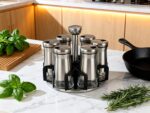 LCshuyao 360° Rotating Spice Rack，Spice Rack Organizer for Cabinet - Includes 6pcs Glass Spice Jars and Labels,Spice Storage, Cooking, Outdoor BBQ,(Spices Not Included) (Modern) - Image 3