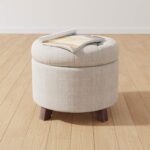 Amazon Basics Round Linen Ottoman with Storage, Tufted Upholstered Footstool for Living Room and Bedroom, 20" x 17", Linen Burlap Beige - Image 3