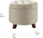Amazon Basics Round Linen Ottoman with Storage, Tufted Upholstered Footstool for Living Room and Bedroom, 20" x 17", Linen Burlap Beige - Image 4