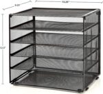 StorageMax Desk File Organizer, Desktop Wire Mesh Sorter with 5 Compartments and 4 Retractable Trays for Mail, Papers, Letters, Folders and Binders. Office Accessories. Black - Image 3