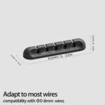 USB Cable Organizer Clips Cord Holder,8 Packs (5-Slots) Black Self Adhesive Desk Cord Cable Management - Image 3