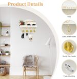 LEIRUOTM Key Holder for Wall, Key and Mail Holder Organizer - Key Holder Wall Mount with Bouquet Shelf and Key Hooks, Round Wooden Rustic Key Rack for Entryway and Home Decor (White) - Image 3