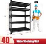 SDXYSTCE Garage Shelving Heavy Duty, 2200 Lbs Loads Garage Storage Shelves Heavy Duty, 5-Tier Metal Shelving Units and Storage for Basement, Retiple Tanks,40''Wx18 Dx72 H,Black - Image 4