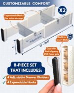 Enjoy Diverso 4 Pack Adjustable Drawer Dividers for Clothes with Scent Slots 4" High, 13-20.4" and 4 Adjustable Hooks, Expandable Dresser Drawer Dividers for Kitchen, Closet, Bathroom, Office - Image 3
