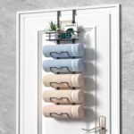 Xstydes 6-Tier Over The Door Towel Rack,Towel Racks for Bathroom, Metal Towel Holder with Storage Basket,Towel Storage for Small Bathroom,Towel Rack for Rolled Towels,Black, TM-6B - Image 3