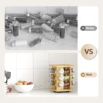 WelFurGeer Bamboo Spice Rack Organizer for Countertop, Revolving Spice Shelf with 12 Glass Jars, Lids & Labels, Desktop Rotating Seasoning Organizer for Kitchens, Space-Saving Design - Image 4