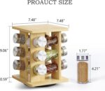 WelFurGeer Bamboo Spice Rack Organizer for Countertop, Revolving Spice Shelf with 12 Glass Jars, Lids & Labels, Desktop Rotating Seasoning Organizer for Kitchens, Space-Saving Design - Image 5