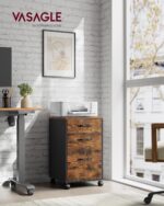 VASAGLE File Cabinet, 3 Drawers Filing Cabinet for Home Office, with Wheels, for A4, Letter Sized Documents, Hanging File Folders, Rustic Brown and Ink Black UOFC065B01 - Image 3