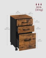 VASAGLE File Cabinet, 3 Drawers Filing Cabinet for Home Office, with Wheels, for A4, Letter Sized Documents, Hanging File Folders, Rustic Brown and Ink Black UOFC065B01 - Image 4