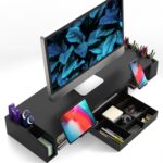 Simple Houseware Desk Dual Monitor Stand Riser with Drawer, Black - Image 3