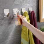 DELITON Adhesive Towel Hooks on Wall: Robe Hooks for Hanging Clothes Hats Stick on Bathroom/Kitchen SUS 304 Stainless Steel Silver - Image 3