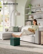 SONGMICS Foldable Small Ottoman Foot Rest, 11.8 Inches Foot Stool, Cube Ottoman with Storage, Load up to 286 lb, Retro Green ULSF028C01 - Image 3
