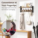 Optish Coat Rack Wall Mount with Shelf, 17.1 Inch Coat Hanger, Entryway Wall Key Holder, Hat Rack for Walls, Shelf with 5 Coat Hooks, Purse Hanger for Wall (Brown) - Image 4