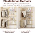 DABILONGC Industrial Pipe Clothing Rack, Heavy Duty Adjustable Garment Hanger with Shelves, 2 Installation Methods Closet Storage System for Wardrobe Organization (Gold, 80" H x 55" W) - Image 3