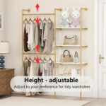 DABILONGC Industrial Pipe Clothing Rack, Heavy Duty Adjustable Garment Hanger with Shelves, 2 Installation Methods Closet Storage System for Wardrobe Organization (Gold, 80" H x 55" W) - Image 4